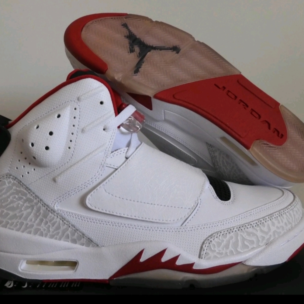 Jordan White and Red High-Top Sneakers